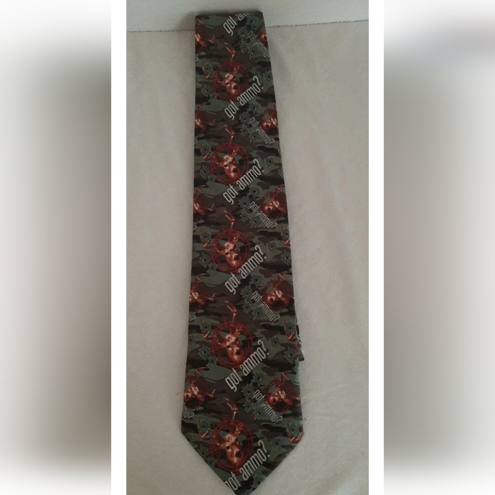 Deer Hunting "Got Ammo?" Camouflage Print Tie Roberto Cellini